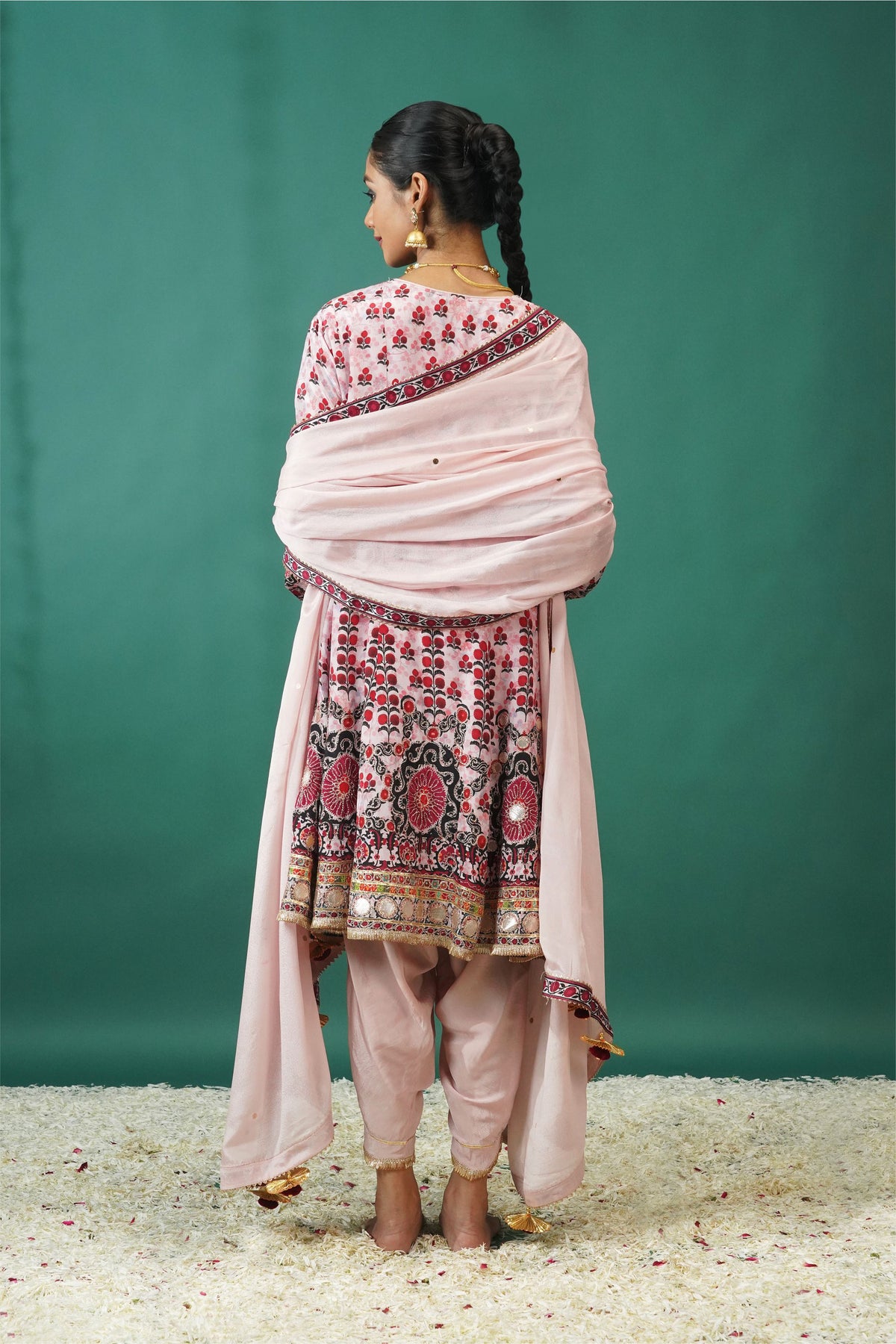 Baby Pink Embroidered Muslin Anarkali | Noor-E-Rang by Zaalima