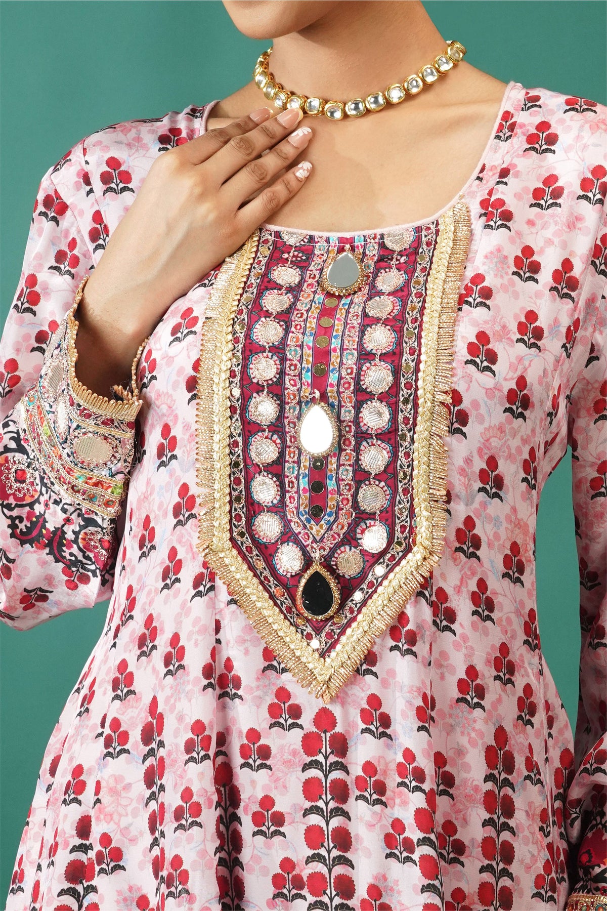 Baby Pink Embroidered Muslin Anarkali | Noor-E-Rang by Zaalima