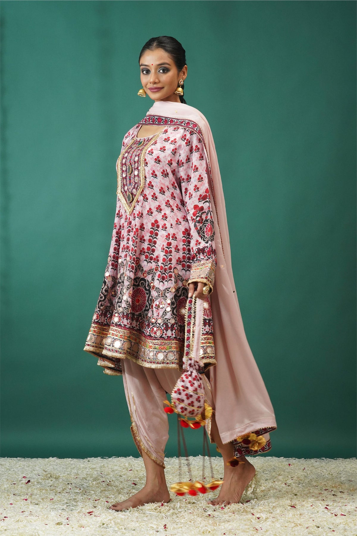 Baby Pink Embroidered Muslin Anarkali | Noor-E-Rang by Zaalima