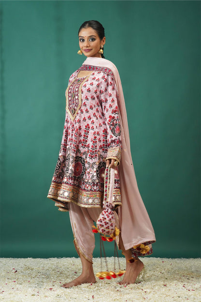 Baby Pink Embroidered Muslin Anarkali | Noor-E-Rang by Zaalima