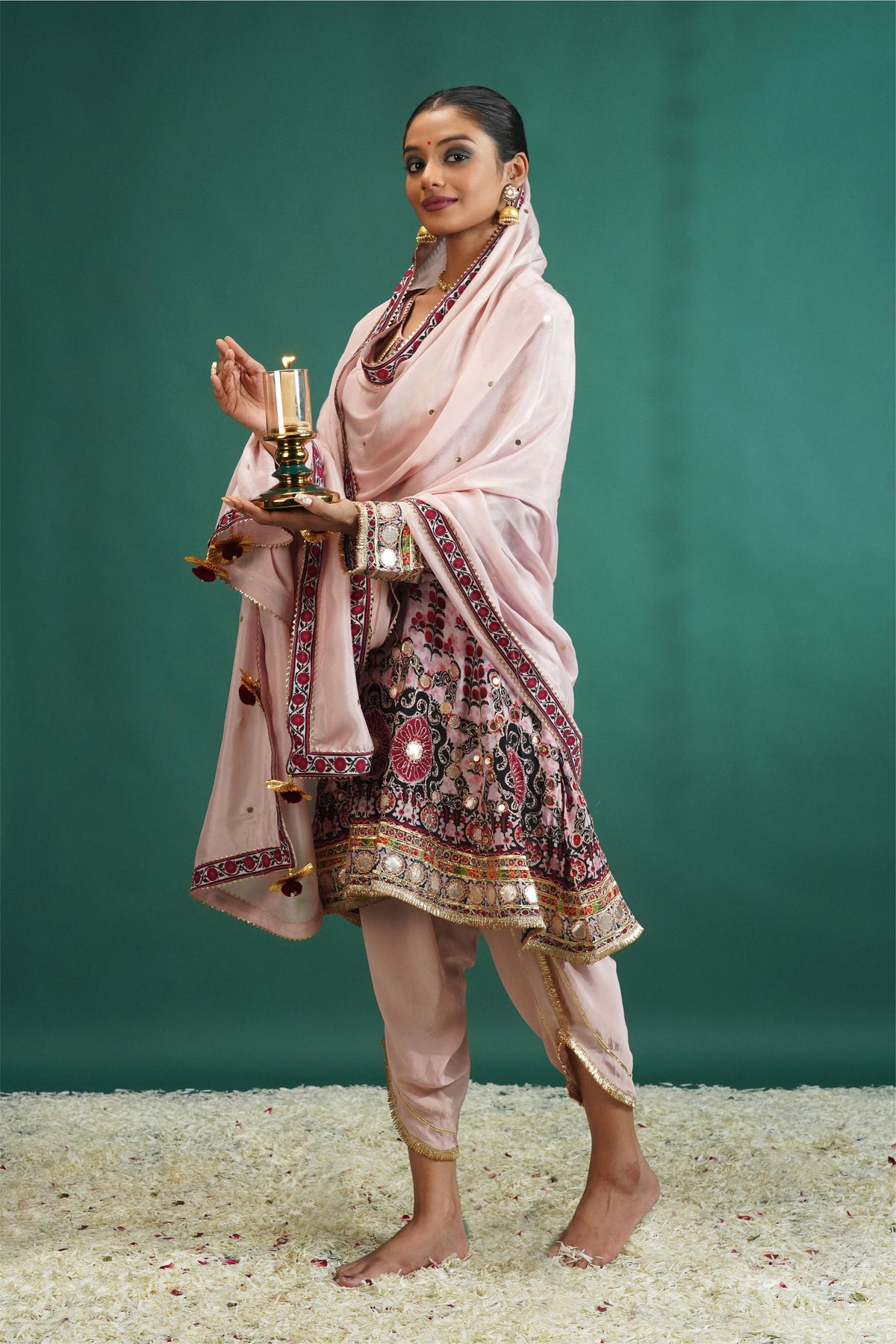 Baby Pink Embroidered Muslin Anarkali | Noor-E-Rang by Zaalima