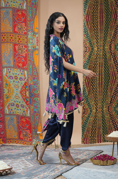 Midnight Bloom Navy Cotton Muslin Kaftan Set - Noor-e-Rang