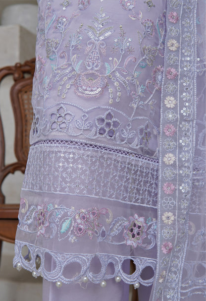 Lilac Purple Embroidered Organza Suit - Sadabahar