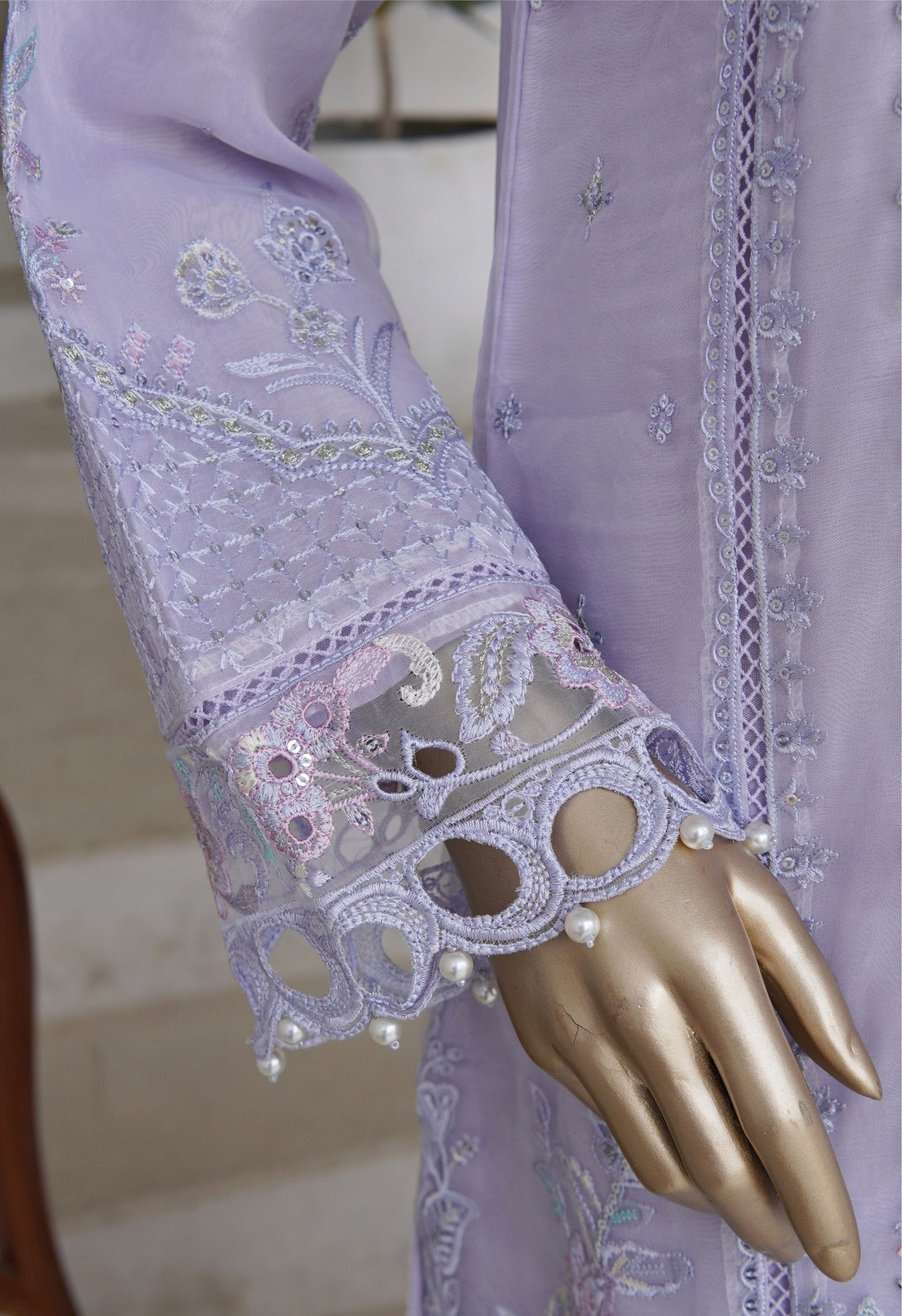 Lilac Purple Embroidered Organza Suit - Sadabahar
