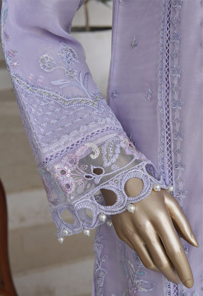 Lilac Purple Embroidered Organza Suit - Sadabahar