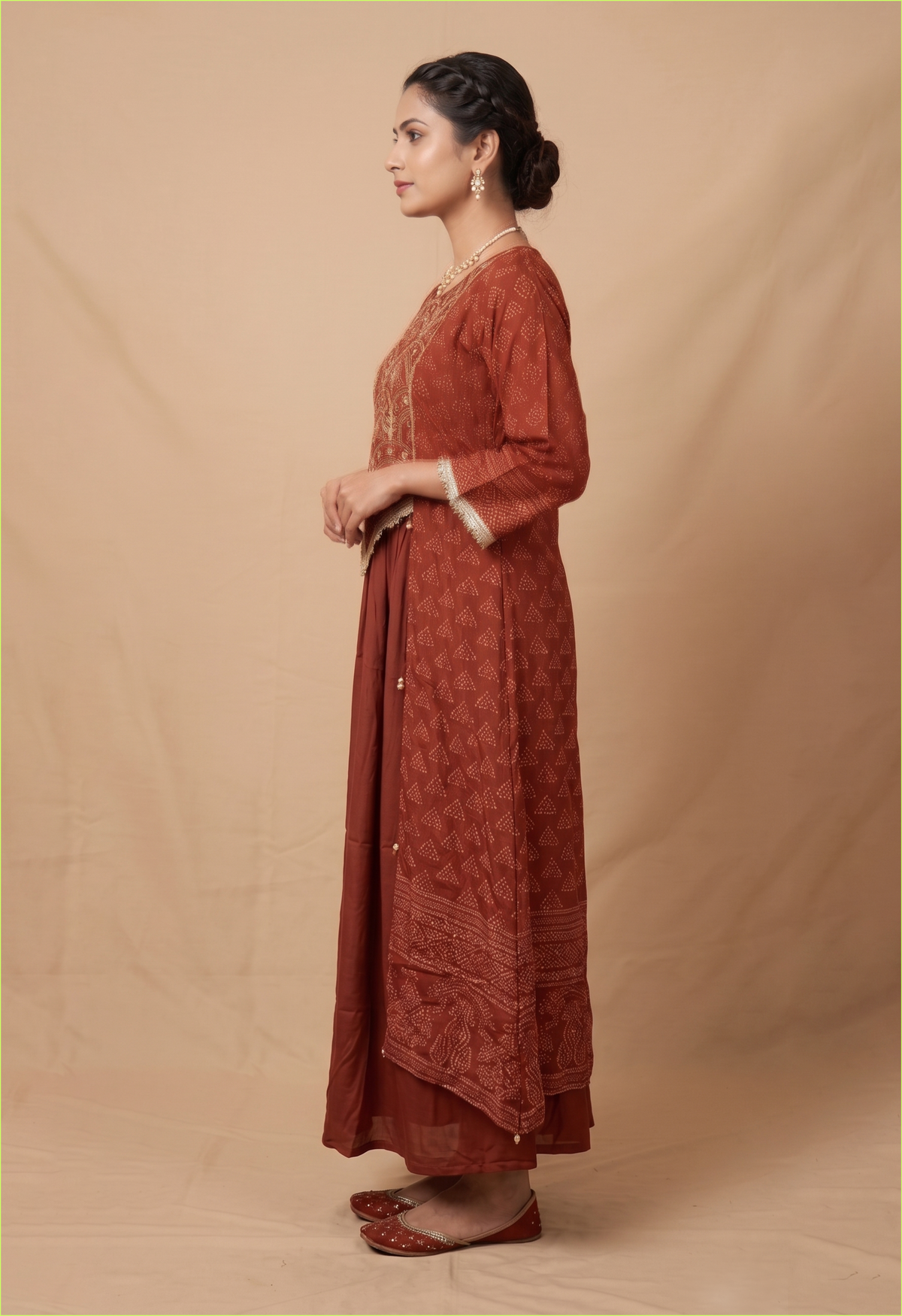 Elegant Rust Crepe Embroidered Anarkali Kurta Set for Festive Ethnic Glamour