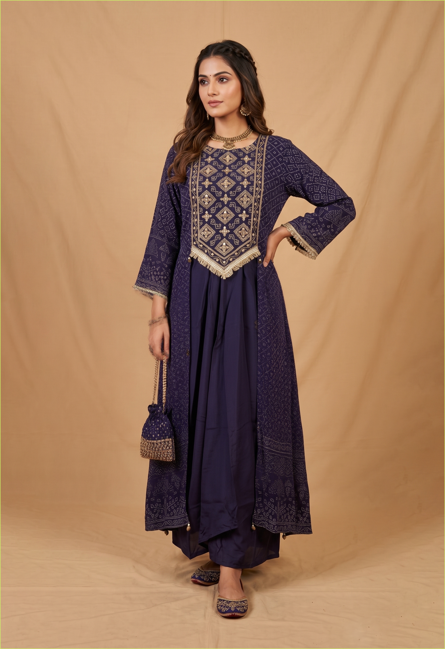 Royal Purple Crepe Embroidered Anarkali Kurta Set for Festive Wedding Elegance