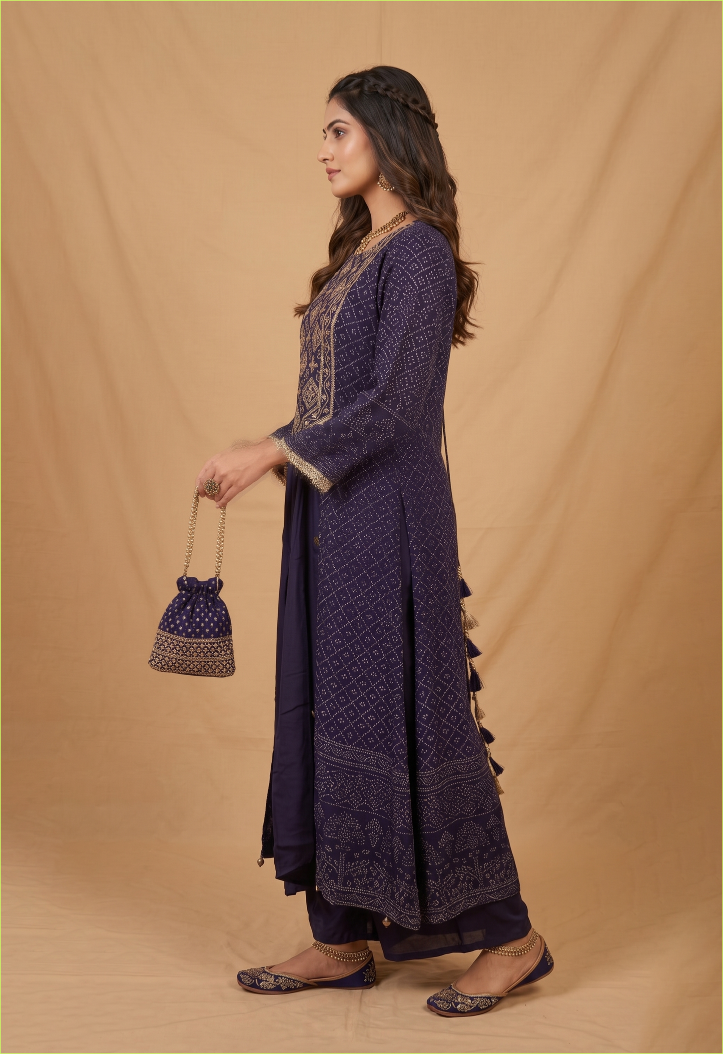 Royal Purple Crepe Embroidered Anarkali Kurta Set for Festive Wedding Elegance