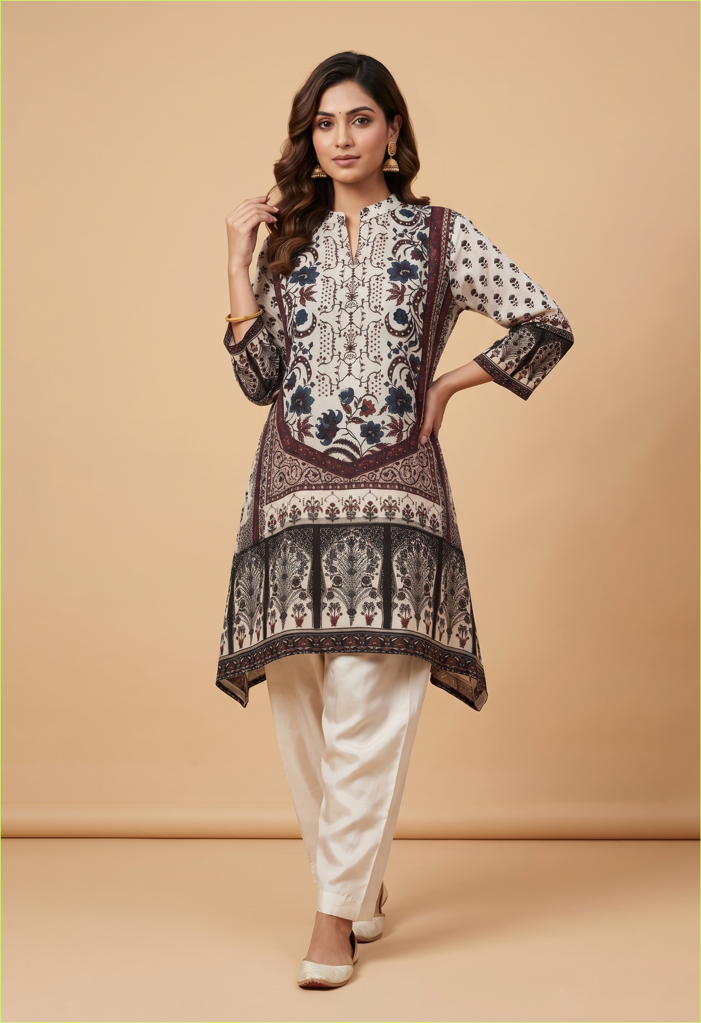 Elegant Floral Printed Crepe Kurta Pant Set for Sophisticated Ethnic Everyday Wear