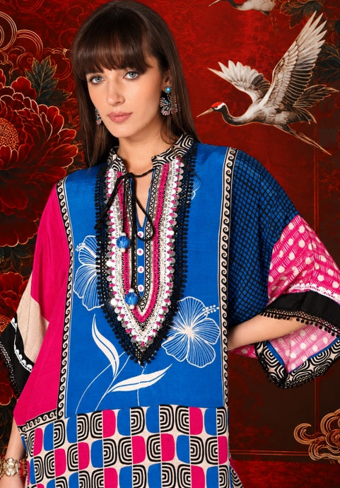 Vibrant Multicolor Printed crepe Kaftan Kurta Festive Co-Ord set