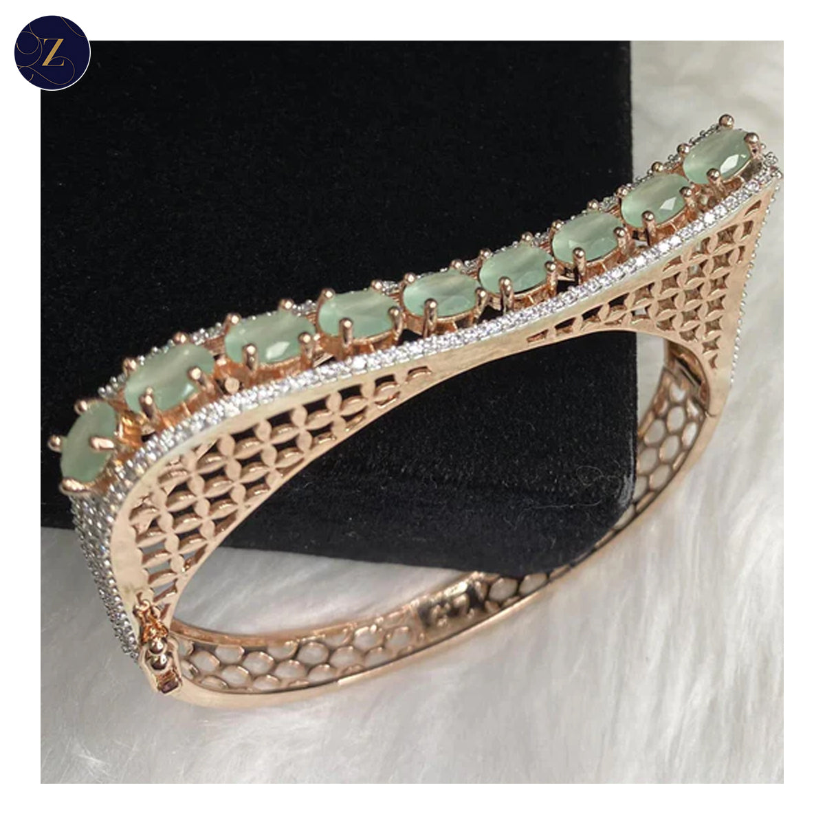 Rose Gold Plated Mint Green Stone Bangle
