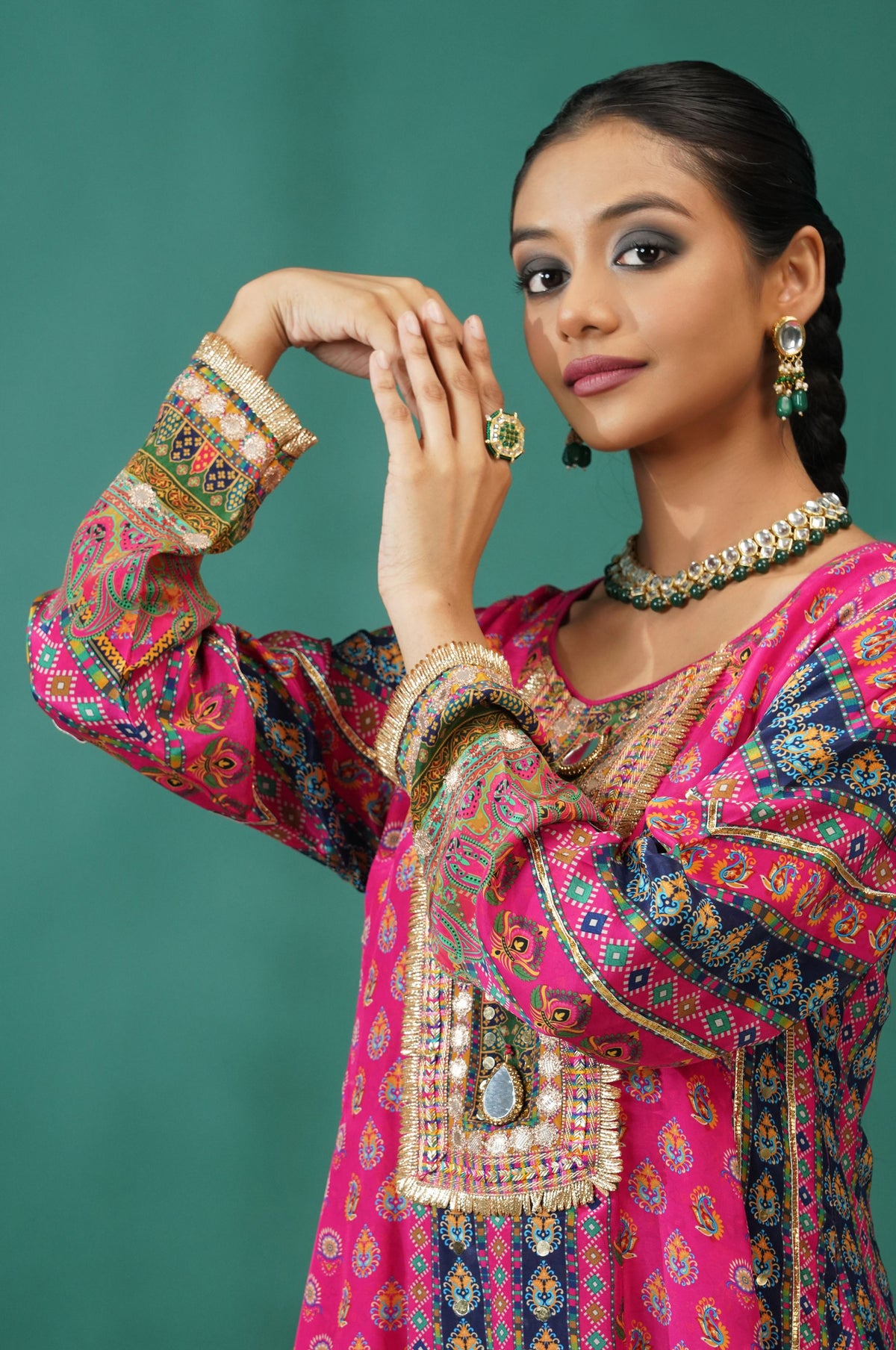 Baby Pink Embroidered Muslin Short Anarkali Suit Set | Noor-E-Rang