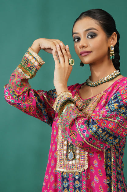 Baby Pink Embroidered Muslin Short Anarkali Suit Set | Noor-E-Rang