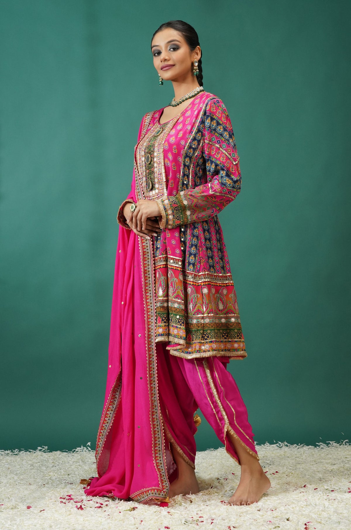Baby Pink Embroidered Muslin Short Anarkali Suit Set | Noor-E-Rang