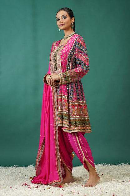 Baby Pink Embroidered Muslin Short Anarkali Suit Set | Noor-E-Rang