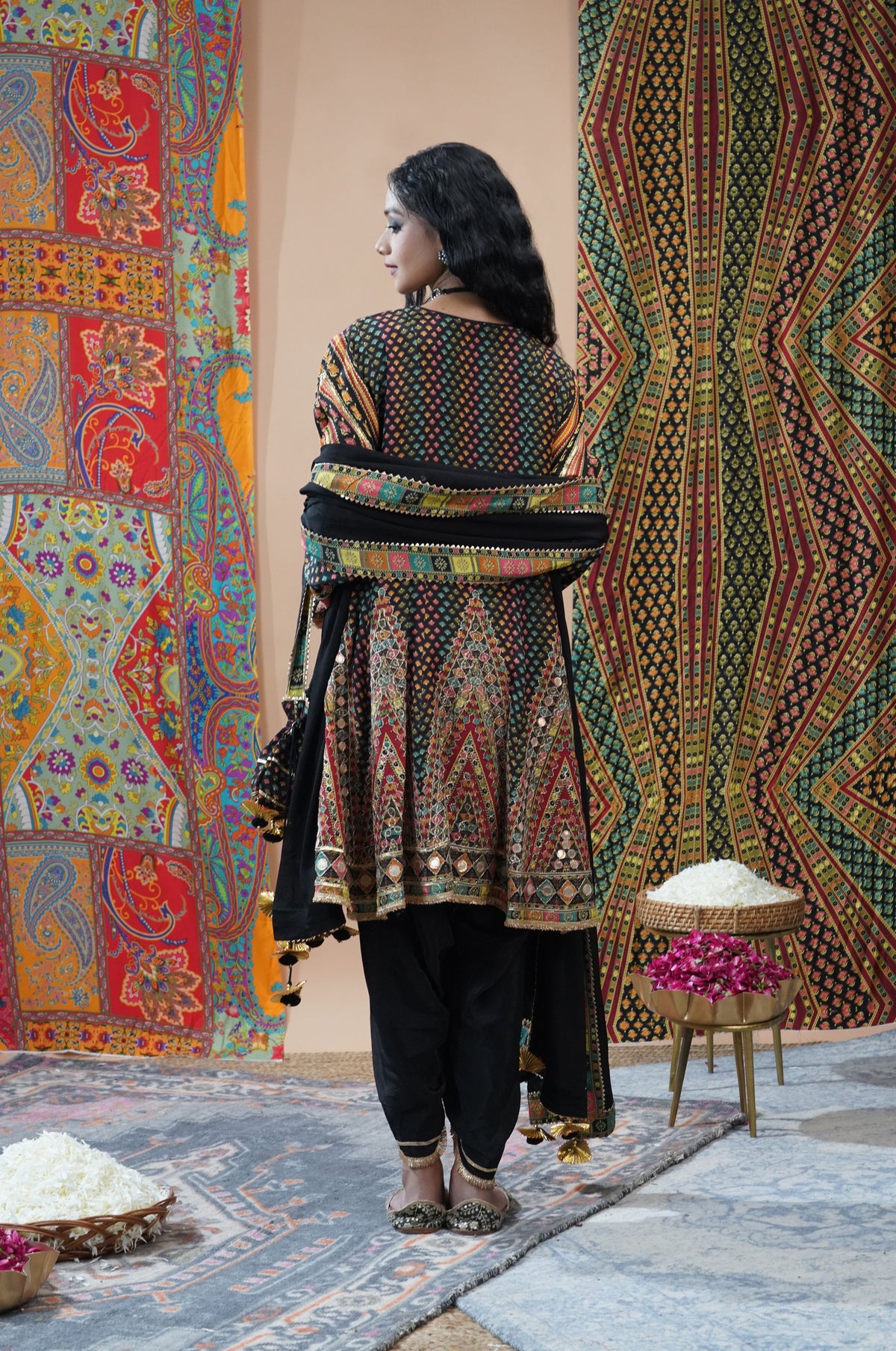 Coffee Brown Embroidered Muslin Short Anarkali Suit Set | Noor-E-Rang