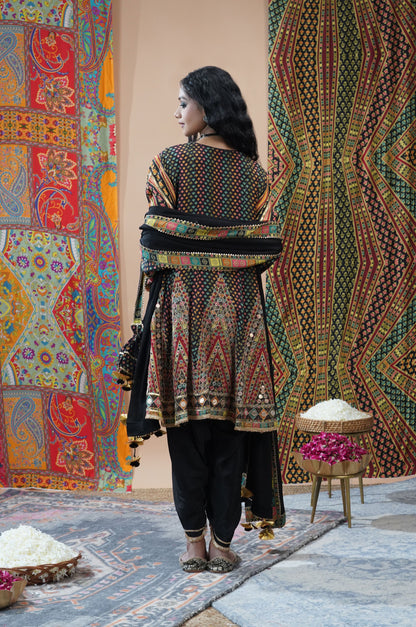 Coffee Brown Embroidered Muslin Short Anarkali Suit Set | Noor-E-Rang