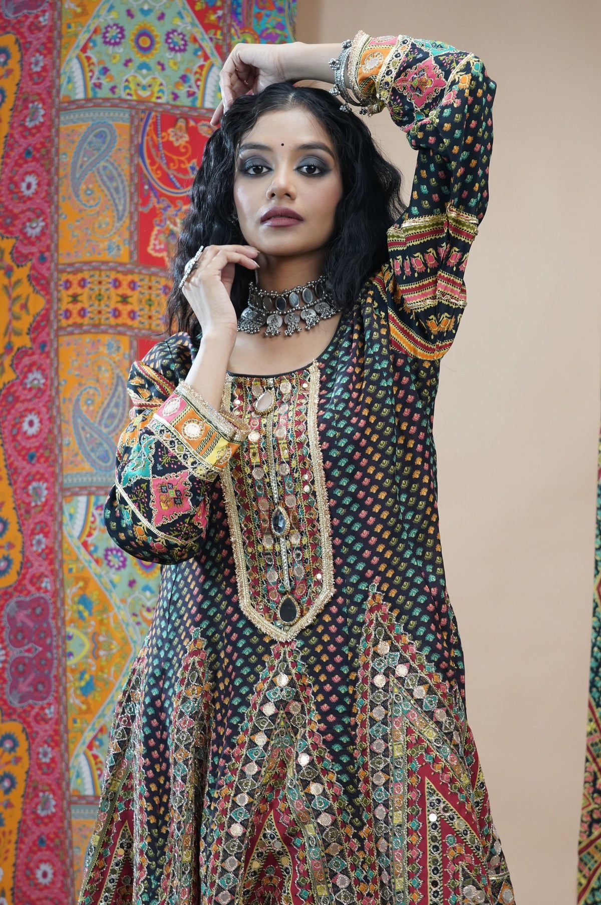 Coffee Brown Embroidered Muslin Short Anarkali Suit Set | Noor-E-Rang
