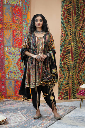 Coffee Brown Embroidered Muslin Short Anarkali Suit Set | Noor-E-Rang