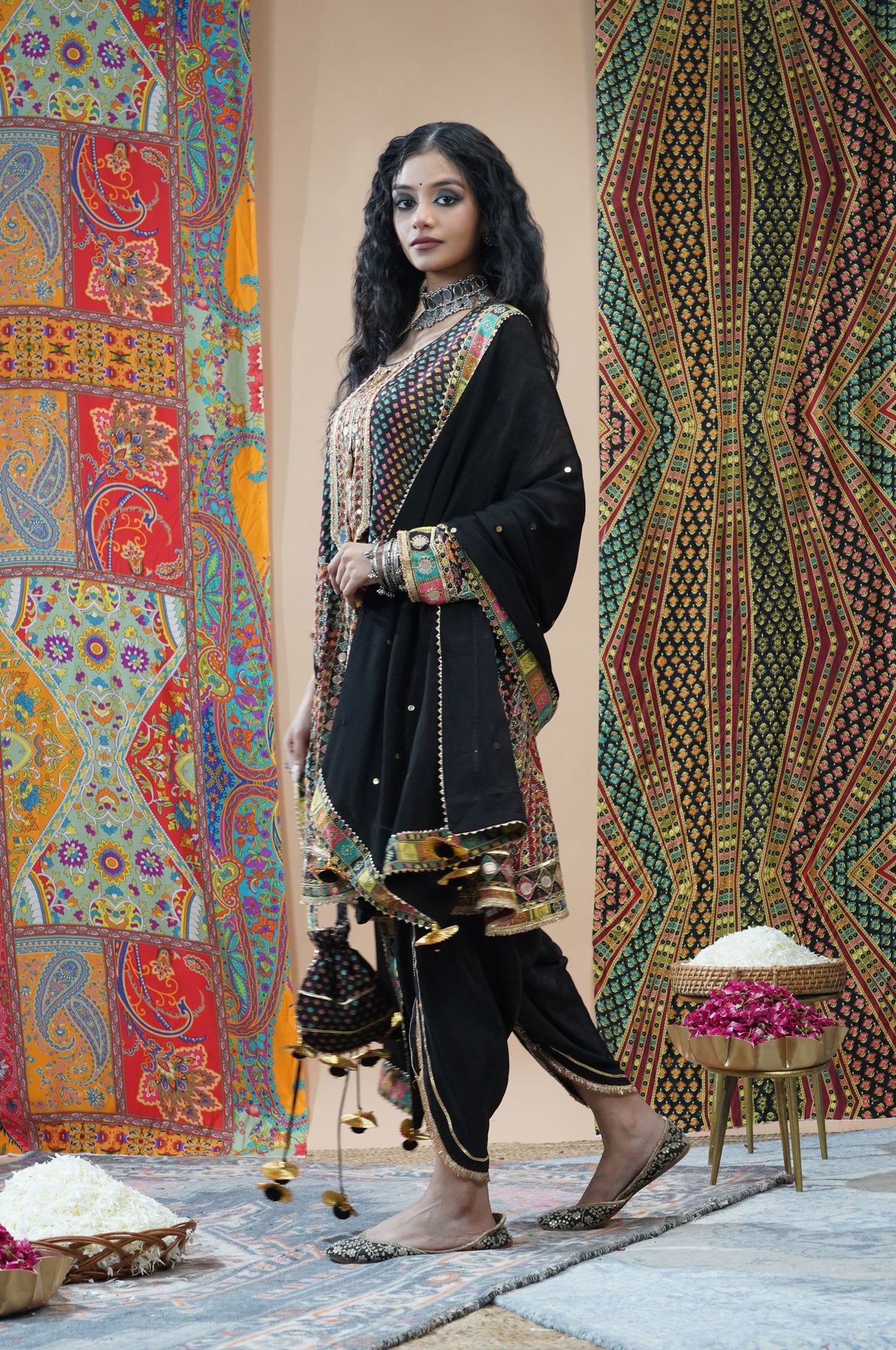 Coffee Brown Embroidered Muslin Short Anarkali Suit Set | Noor-E-Rang
