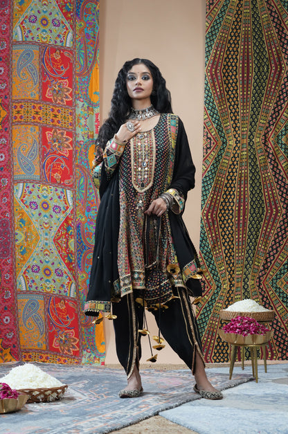 Coffee Brown Embroidered Muslin Short Anarkali Suit Set | Noor-E-Rang