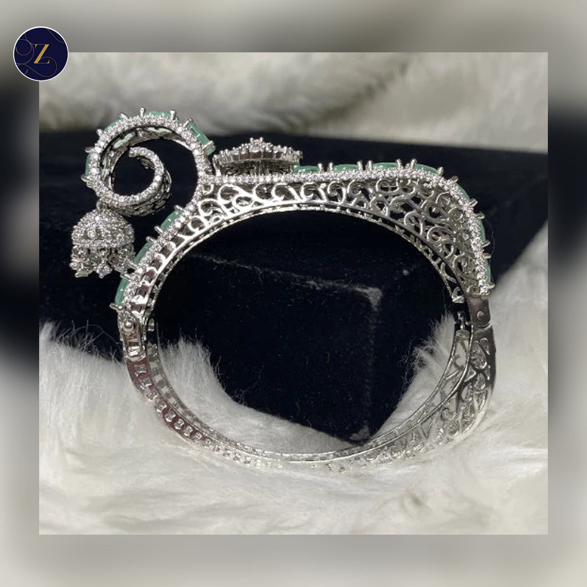 Silver Plated Mint Green Stone Bangle