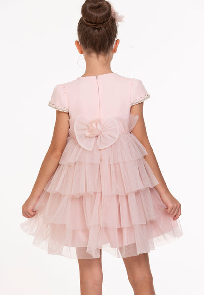 Pastel Pink Tiered Dress for Girls | Elegant Partywear Outfit