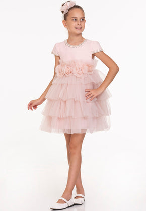 Pastel Pink Tiered Dress for Girls | Elegant Partywear Outfit