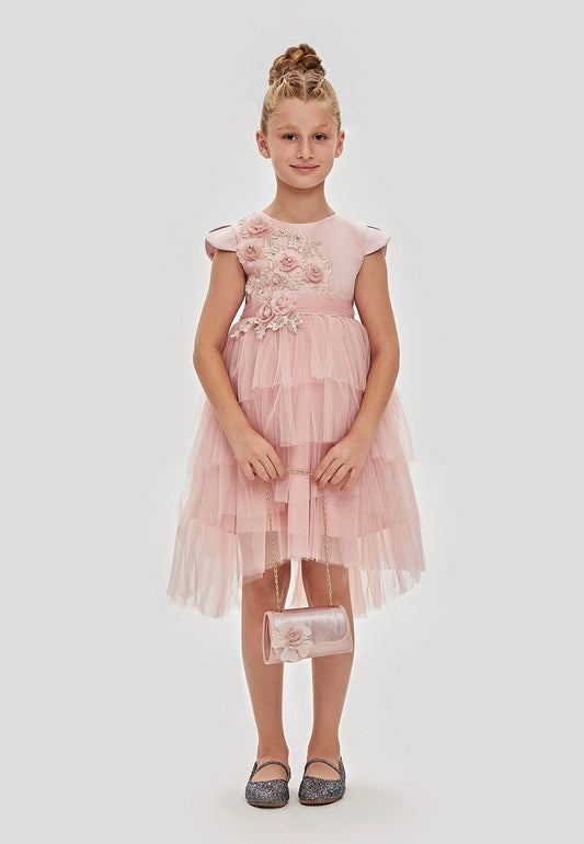 Soft Peach Embellished Dress for Girls | Stylish Occasionwear